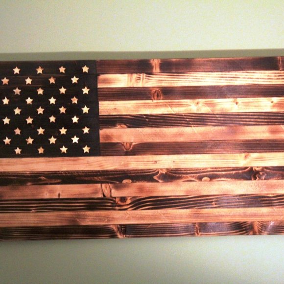 Handmade Wooden American Flag, 39/19 inch - Picture 12 of 16